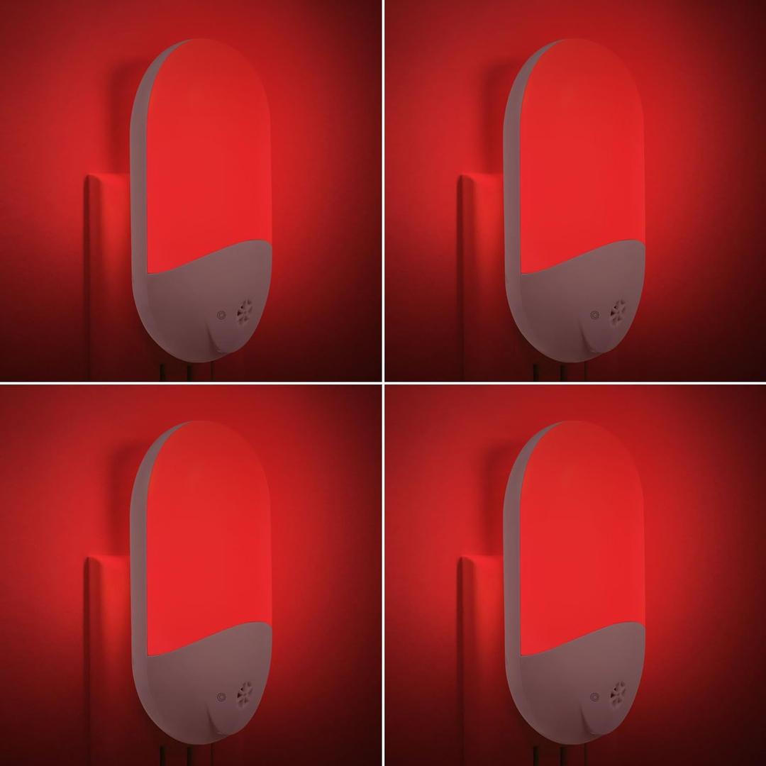 670nm Red Light Night Light for Sleep Therapy[4 Pack] - Zero Blue Light, with Dusk to Dawn Sensor Auto On/Off LED Night Light Plug into Wall for Nursery Bedroom Bathroom