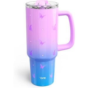 YOME 40 oz Butterfly Tumbler with Handle and Flip Straw for Women | Stainless Steel Insulated Water Bottle | Keeps Drinks Cold | Dishwasher Safe | Cupholder Friendly | Gift Gym Travel Yoga (Flying Butterfly Purple)