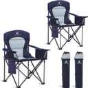 LET'S CAMP Oversized Folding Camping Chair Portable Outdoor Heavy Duty Padded Chairs Lawn Chair with Cup Holder, Storage Pocket and Cooler Bag, Supports 450LBS, for Camp, Travel, Picnic,2 Pack(Blue)