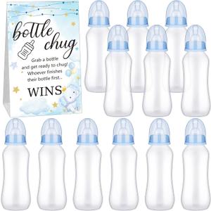 TrelaCo Cool Baby Shower Games Sets 12 Pcs Feeding Bottles with 1 Bottle Chug Sign for Gender Reveal Baby Shower Party Favors Decoration Games(Elephant,Blue)