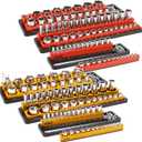 ELEAD Magnetic Socket Holder Organizer Set - 6-Piece Durable 1/2, 1/4, 3/8 Inch Drive Holder, Tool Box Storage Tray for Wrench, Screwdriver, Mechanic Tools, Portable Toolbox Accessory (Red&orange)