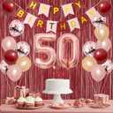 Trgowaul 50th Birthday Decorations for Women, Burgundy Red Rose Gold 50th Birthday Party Supplies, Banner, Sash and Crown, Cake Topper, 50 Number Balloon, Fringe Curtains, 50 Year Old Decoration Set