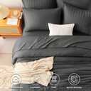 CozyLux Oversized King Comforter Set Dark Grey Seersucker 7 Pieces 120x98 Bed in a Bag Comforter Set with Sheets, Dark Gray Luxury Bedding Sets Down Alternative Comforter, Sheets, Pillowcases & Shams