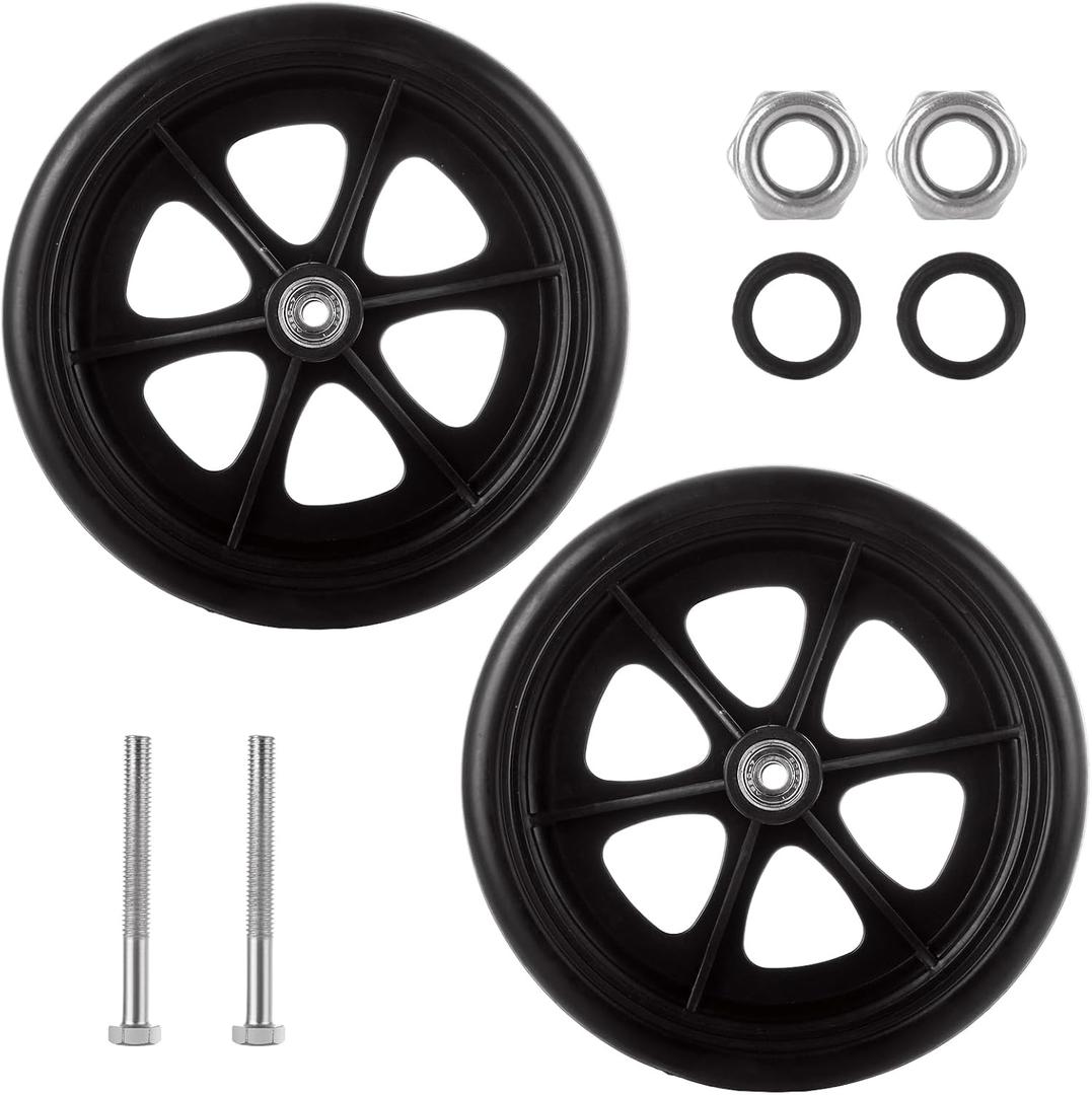 2Pcs 11.3" Walker Wheels, Wheelchair Front Wheels with 2 Axles, Rubber Rollator Wheel Replacement, Universal Wheelchair Replacement Wheel Accessories, Black