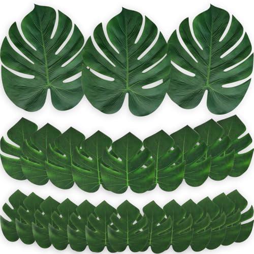 Moon Boat 120PCS Tropical Palm Leaves Plant Imitation Leaf-Hawaiian/ Luau/ Jungle Party Table Decorations