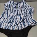 COZYEASE Women's 2 Piece Tie Dye Tankini Swimsuits Tummy Control Crisscross Tie Back Bathing Suit Boho Swimwear (X-Large, Blue)