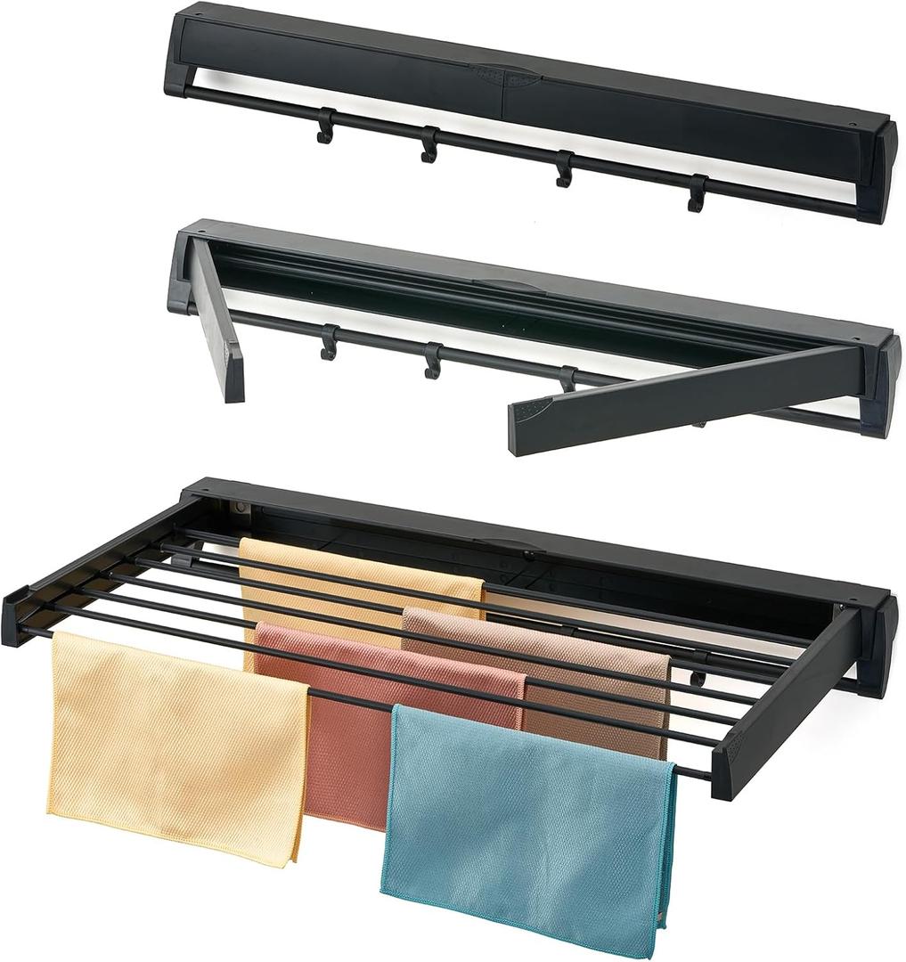 Wall Mounted Drying Rack, Aluminum Collapsible, 88 lbs Capacity, Foldable Laundry Rack for Drying Clothes (Black)