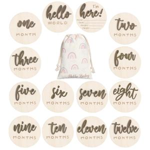 3D Baby Milestone Wooden Circles Hello World Newborn Sign 7 Pack Double Sided Monthly Milestone Cards Sign Baby Announcement Sign for Newborn Shower Photo Props(Brown)