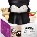 OTOTO Gracula Garlic Crusher, Garlic Mincer, Also for Ginger, Nuts, Chili, Herbs - Twist Top Mincer & Easy Squeeze Manual Press Peeler, Goth Gifts, Black
