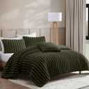 Riverbrook Home Everett Faux Fur Comforter Bedding Set, King, Textured Decorative Deocor, Green, 4 Pieces