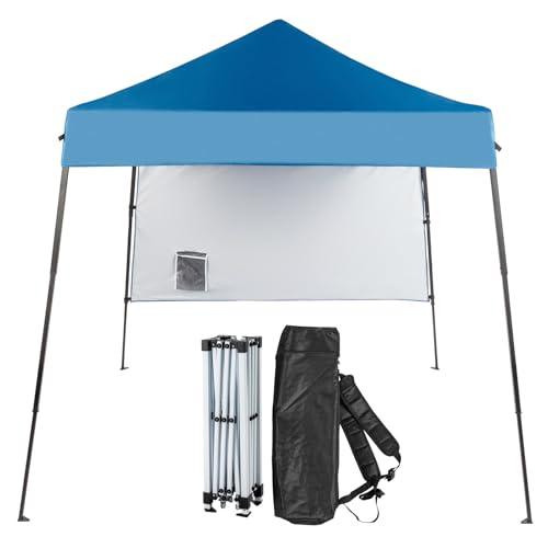 VINGLI 6x6 ft Pop Up Canopy Tent, Outdoor Small Gazebo with Backpack, Patio Slant Leg with 1 Sidewall, Portable Easy Up (Blue)