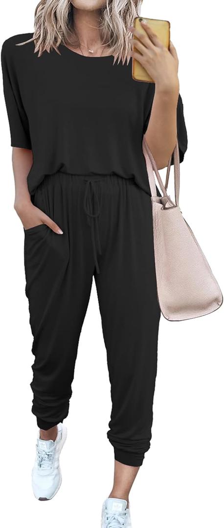 PRETTYGARDEN Women's Two Piece Lounge Sets 2026 Spring Summer Jogger Pants Vacation Outfits Travel Airplane Matching Clothes (Large)