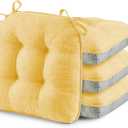 puredown Chair Cushions for Dining Chairs, Tufted Memory Foam Chair Pads with Non-Slip Backing, Kitchen Seat Cushions with Ties, Washable Pads Set of 4, 15.5" x 15.5" x 4", Yellow