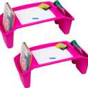 Mind Reader Kids Lap Desk, Portable Activity Tray with Side Storage, Stackable Plastic Desk for Drawing, Snacks, Study, Set of 2, Pink