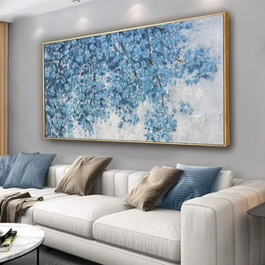 Botanical Wall Art Wall Decor Blue Tree Flower Modern Canvas Art Print Abstract Artwork Framed Pictures For Living Room Bedroom Bathroom Office Home Decor Can Be Hung Directly 20"X 40"