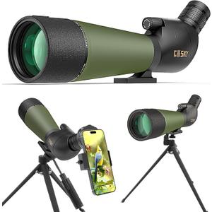 Gosky Flagship DiamondEdge 20-60x80 Spotting Scope with Tripod, Carrying Bag and Quick Phone Holder - BAK4 High Definition Waterproof Spotter Scope for Bird Watching Wildlife observing,Green (Gray)
