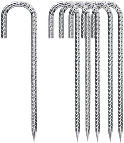 Rebar-Stakes-12-Inch, Ground Stakes Heavy Duty for High Winds Galvanized Anti-Rust J Hook 6pcs Metal Stakes for Ground Heavy Duty Ground Anchors for Garden Dog Fence Chicken Coop Water Pipe