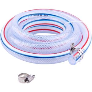 Soft Braided PVC Tubing - 1/2" x 3/4" OD High Pressure Clear Flexible PVC Tube Reinforced Vinyl Hose for Water, Oil with 2pcs Hose Clamps (10Ft)