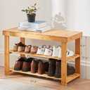 Pipishell 3 Tier Bamboo Shoe Rack Bench - Sturdy Shoe Organizer Holds up to 300lbs for Entryway, Bedroom, Living Room, Balcony, 11"D x 27.5"W x 17.5"H