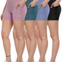 ATHVOTAR Biker Shorts Women with Pockets - 3"/5"/8" High Waisted Workout Spandex Tummy Control Gym Running Yoga Shorts (White, M)