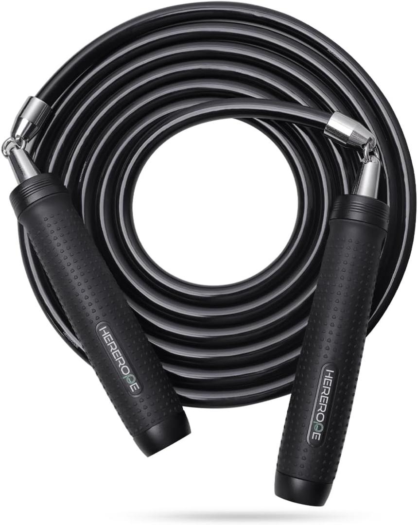 Weighted Jump Rope 1LB for Men & Women - Heavy Duty 11mm Steel Cable, Metal Handles with Smooth Spin, Comfortable Grips & Adjustable Length | Perfect for Muay Thai, MMA & High-Intensity Fitness Workouts (Black)