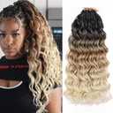 Leeven 14 Inch Pre Looped Ocean Wave Crochet Hair 8 Packs Boho Ocean Braids 3 Tone Ombre Blonde Short Curly Crochet Hair Pre Twisted Synthetic Deep Wavy Crochet Hair for Women