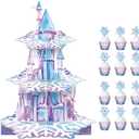 3-Tier Snowflake Party Cake Stand,Blue-Purple Ice Castle Design 12 Cupcake wrappers and 12 Cake Toppers For Girl Birthday Baby Shower Winter Princess Party Favor