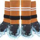 SCENEREAL Anti Slip Dog Boots & Paw Protectors for Hardwood Floor, Extended Dog Socks to Prevent Licking Paws, Waterproof Pet Snow Rain Shoe for Winter Medium Senior Dogs, Khaki M (Medium(Paw width 2.04in/5.2cm))