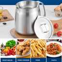 Deep Fryer with Basket and Oil Filtration, 304 Stainless Steel 2L, Bacon Grease Saver with Strainer, Deep Fryer Pot with Basket, Bacon Grease Container for Kitchen, Oil Container, Freidora de Aceite