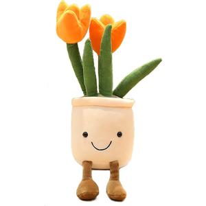 AULUDA Tulip Plush Toy, 13" Orange Flower Pot Stuffed Throw Plushie Pillow Doll, Soft Fluffy Plant Friend Hugging Cushion - Present for Every Age & Occasion
