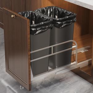 2-40 Qt Pull Out Trash Can Under Cabinet With Soft-Close Slides,Door Mounting Under Sink Garbage Can Slide Out Kit For Kitchen, Garbage Can Not Included, Requires Minimum Cabinets Opening 17"W X 25"D (Silvery)