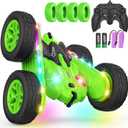 Remote Control Car, Rc Cars Stunt RC Car Toys Upgraded Strip Lights and Headlights Kids Toys Double-Sided 360 Rotating 4WD Drift Truck for Boys Girls Birthday Gift (Green)