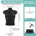 Geetery 2 Pack Male Mannequin Torso Half Body Mannequin with Stand and Hanging Hook Stackable Dress Form Hollow Back for Tshirt Display, Countertop, Craft Shows, Photos and Design, Small-Medium Size