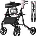 Zero Wobble Rollator Walker with Seat for Seniors, 350lb Capacity, 18" Extra Wide Seat, 8" Wheels & Dual Brake, One-Hand Folds to 9.6", 7-Level Handle Adjustable, Cup Holder & Cane Clip, Factory sl