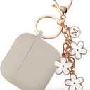 Maxjoy for Apple Airpods 4th Generation Case Cover(2024), Silicone Case with Cherry Blossom Ornament Keychain Compatible with Airpods 4 case for Women,Men-Starlight