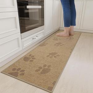 Non-Slip Kitchen Mats for Floor, Soft Woven Linen Embroidery Kitchen Runner Rug - Super Absorbent Washable Kitchen Sink Mat with Rubber Backing for Office & Home Brown 17x59
