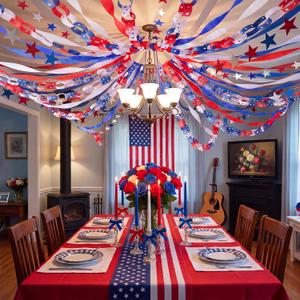 TaoBary 4th of July Party Decoration 492ft Red White Blue Streamers 600 Sheet Fourth of July Crafts Paper Chain Strips 52.5ft Star Hanging Independence Day Decor Patriotic Supplies(Royal Blue)