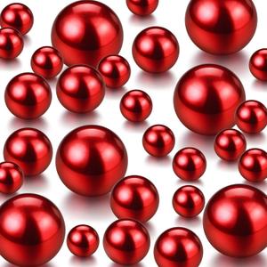 150 Pieces Vase Filler Faux Pearls Vase Makeup Beads No Hole Gloss Bead Mixed Sizes Round Pearl for Home Party Wedding Decor, 8/14/20 mm( Red)