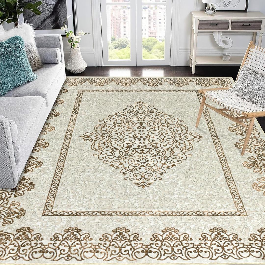 Easy-Going Area Rug 5x7 Washable Boho Rugs for Living Room Non-Slip