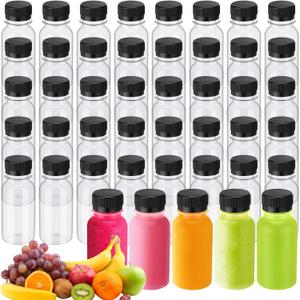Blushtier 50 Pcs 3.4 oz Plastic Shot Bottles for Juicing, Ginger Shot Bottle with Lids, Reusable Bulk Beverage Tanks for DIY, Wedding, Party