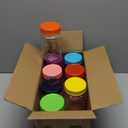 novelinks 16 oz Plastic Mason Jars with Colorful Lids, Leakproof 16oz Clear Plastic Jars with Lids, Reusable Storage Containers for Household Use (8 Pack)