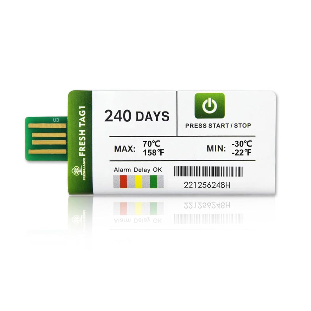 Freshliance 10pack Temperature Data Logger USB Disposable Temperature Recorder with 30000 Points, Auto PDF CSV Reports High Accuracy 240days Single Use for Frozen Transportation Cold Chain Fresh Tag 1