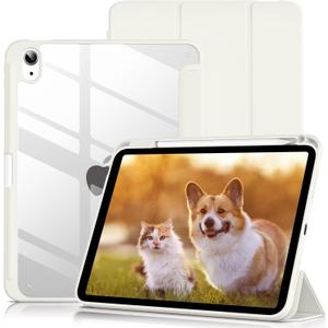 Case for iPad (A16) 11th Generation 11 Inch 2025, iPad 10th Generation 10.9 Inch 2022 with Pencil Holder, Clear Transparent Back Shell Shockproof Cover, White