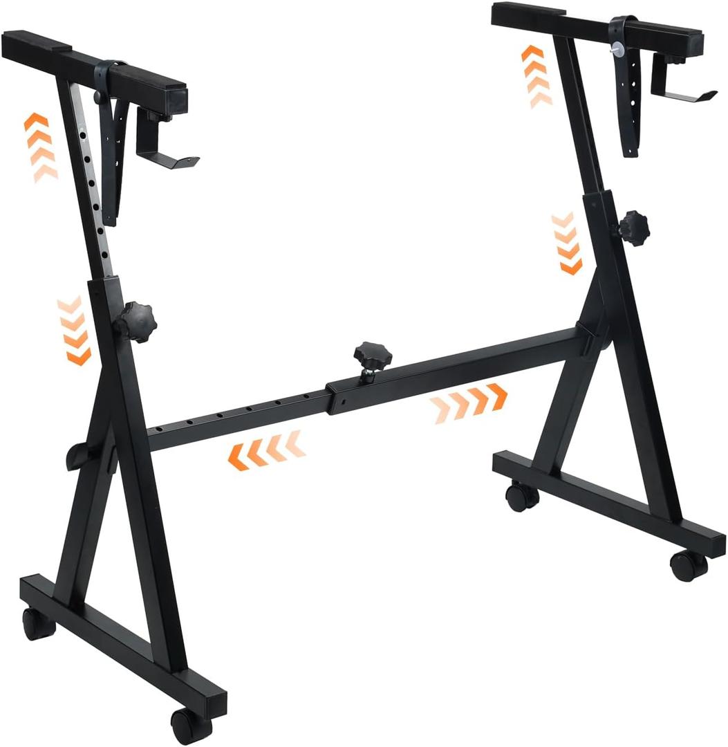 Firstar Piano Keyboard Stand-Z Style Adjustable and Portable Heavy Duty Music Stand with Wheels-Fits 54-88 Key Electric Pianos-Sturdy Musical Keyboard Stand for Practice & Performance