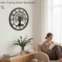 Wall Clock,32" Large Wall Clock for Living Room Decor,Tree of Life and Wooden Frame Design,Non-Ticking Battery Operated,for Dining Room,Bedroom,Kitchen,Office Arabic Decoration