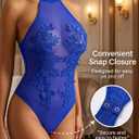 Girece Sexy Lingerie for Women Sheer Mesh Halter Bodysuit with Snap Crotch Backless One Piece Teddy Lingerie (M)
