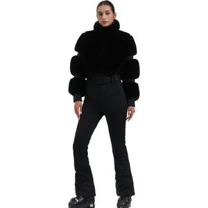 GSOU SNOW Women Ski Suit One Piece Snowsuit Snowboard Faux Fur Collar Slim Jumpsuit Jacket Insulated Windproof Outdoor Winter (Medium, Black Color)