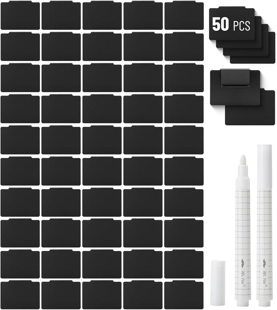 Mr. Pen- Basket Labels Clip On Set Bulk, 52 pcs, 50 Removable Bin Labels Clip On with 2 Chalk Markers, Basket Tags, Bin Clips (Black)