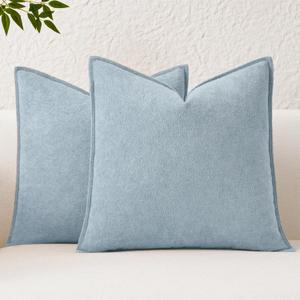 Kevin Textile Waterproof Decorative Pillow Covers Light Blue 24x24 Inch Pack of 2 Soft Boucle Textured Euro Pillowcases Elegant Accent Pillows for Couch Sofa Chair Bed Home Decor Indoor Outdoor