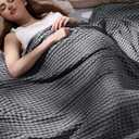 Bedsure Cooling Cotton Waffle Queen Size Blanket - Lightweight Breathable Blanket of Rayon Derived from Bamboo for Hot Sleepers, Luxury Throws for Bed, Couch and Sofa, Dark Grey, 90x90 Inches